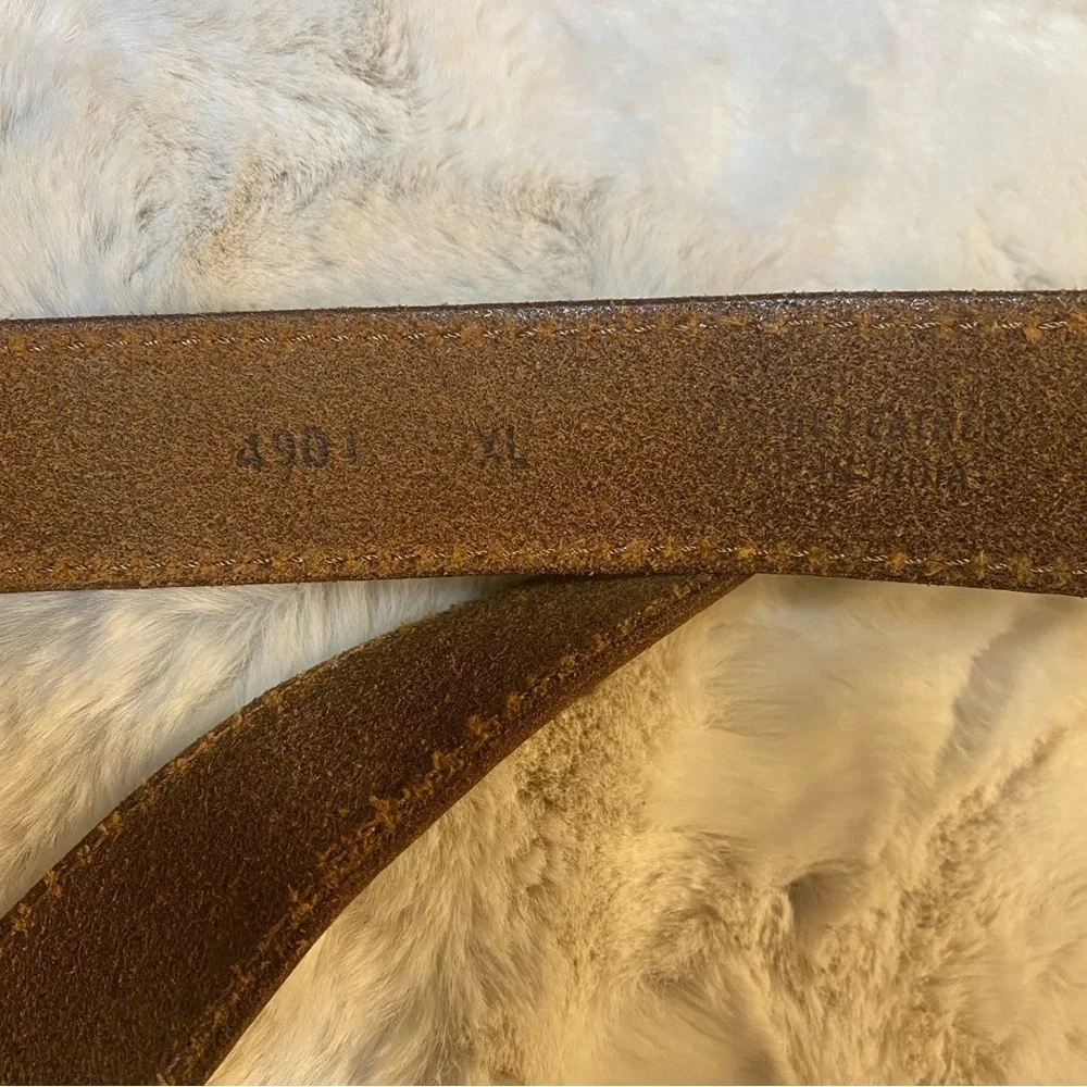 Vintage Silver‎ Leather Belt Beaded Buckle XL